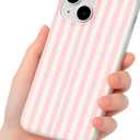 Compatible with iPhone 14 Case, with Aesthetics Striped Design Case for Women Girl, Cute Fashion Simple Soft TPU Slim Protection Phone Case for iPhone 14 6.1'' - Light Pink & White