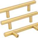 goldenwarm 10 Pack Gold Cabinet Handles Brushed Brass Drawer Pulls Gold Cabinet Pulls 3 inch - Kitchen Door Handles and Knobs Bathroom Bedroom Furniture Knobs Stainless Steel (3in Hole Centers)