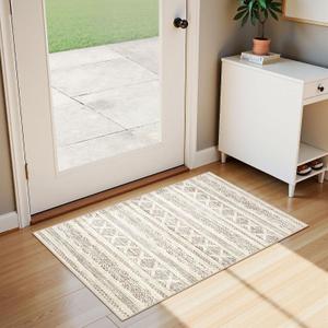 Tortania Area Rug Living Room Rugs - 3x5 Washable Soft Neutral Boho Moroccan Farmhouse Mat Indoor Floor Carpet for Bedroom Under Dining Table Home Office Decor - Brown