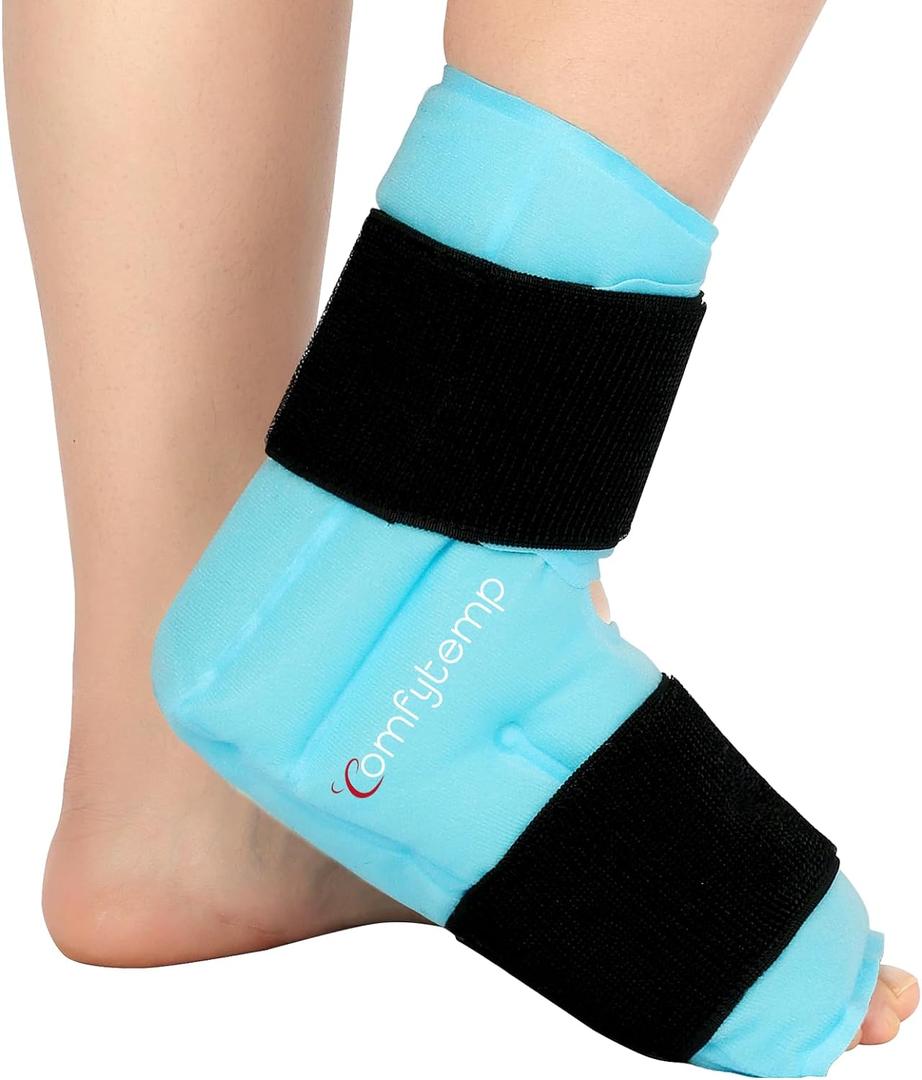Comfytemp Ankle Foot Ice Pack Wrap for Plantar Fasciitis Relief, Ankles Brace for Sprain, Heel Spur, Swelling, Achilles Tendonitis, Cold Bag for Injuries Reusable, Hot Cold Compress, 1 Pack (Blue)