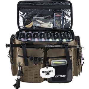 Goture Large Tackle Bag,1680D Water Resistant Saltwater Gear Storage Big Fishing Bag with EVA Bottom,Store Up to 8PCS 3700 Plus 4PCS 3600 Tackle Trays(Not Included),Gifts for Men,20.87x11.42x15.16