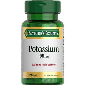Nature's Bounty Potassium 99mg, Supports Fluid Balance and Muscle Activity, Involved in Normal Heart Function, Potassium Gluconate Dietary Supplement, Gluten Free, 1 Per Day, 100 Vegetarian Caplets
