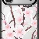 MOSNOVO for iPhone 17 Pro Case | Compatible with Magsafe | Military Grade 10ft Drop Tested | Camera Control | Clear Black with Cherry Blossom Design