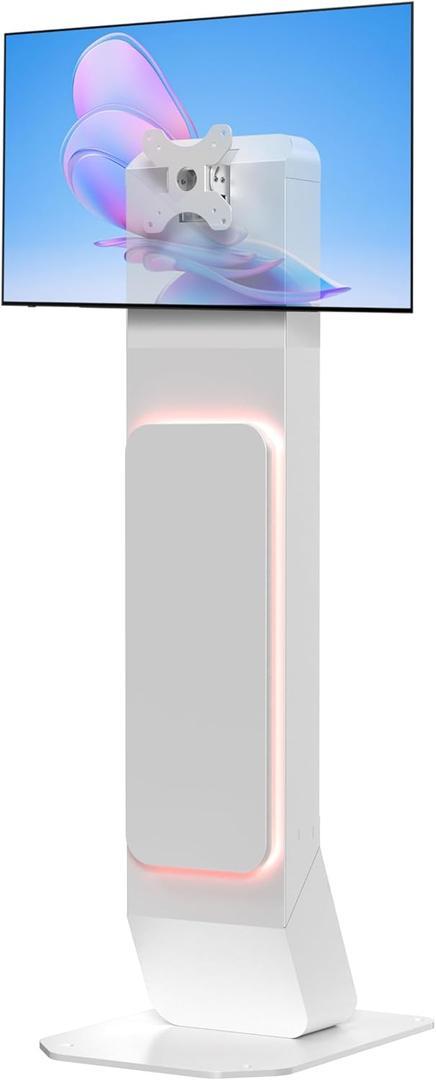 Brandable Kiosk Floor Stand for Displays  with Custom Branding Panel & LED Lights VESA 75x75 100x100 Monitor TV Tablet Displays  Lockable Secure (ADD-VFSKLED)