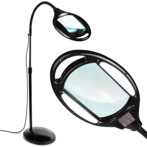 Brightech LightView Pro Magnifying Floor Lamp - Hands Free Magnifier with Bright LED Light for Reading - Work light With Flexible Gooseneck - Standing Mag Lamp (3 Diopter (1.75x), Black)