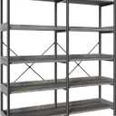 Huuger 5 Tier Bookshelf, Display Bookshelf with 10 Open Shelves and Raised Baffle, 47.2 Inch Straight Wide Bookcase with Metal Frame and Wooden Board, Adjustable Feet, Grey