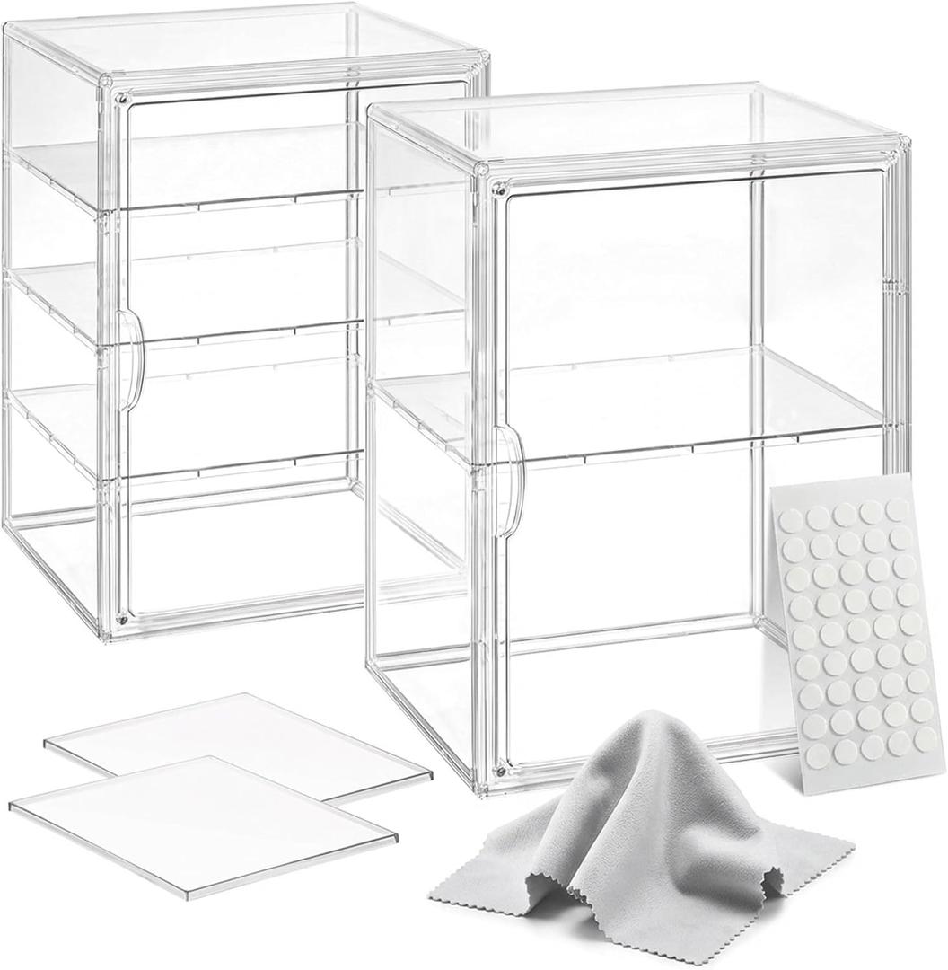 Clear Acrylic Display case for Figures, Acrylic Boxes for Display, Stackable Display Boxes for Collectibles with Magnetic Door and Removable Shelves, Figure Display for Figurines, Pop Figures, Models (HIGH-14.2", Two-pack)