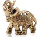 Golden Elephant Statue 5.5 Feng Shui, Thai Elephant with Trunk Upwards Collectible Figurine Sculpture Decoration, Wealth Home Office Decor Gift