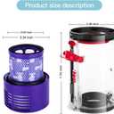 QINAN Upgraded Canister Replacement Parts Compatible With Dyson Cyclone V10 Animal,V10 Total Clean,V10 Absolute,V10 Animal,SV12 Vacuum Dust Bucket HEPA Filter attachments 969509-01, Blue/Grey