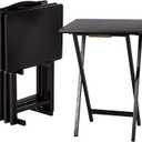 Amazon Basics Portable TV Dinner 4-Pack Rectangular Folding Tray Table with Storage Rack, Black, 15" x 19" x 26"