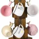 Coffee Mug Holder, Wood Coffee Cup Holder Rack for Counter, Mug Tree Stand with 8 Hooks for Kitchen, Bar