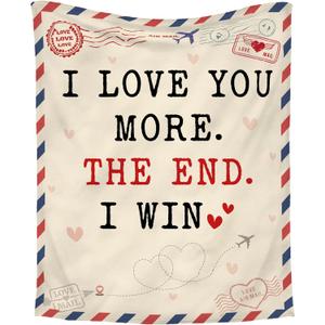 Valentines Day Gifts for Her Him - I Love You More Soft Fleece Throw Blanket 50x60 in - Anniversary Couple Gifts for Women, Birthday Romantic Gifts for Girlfriend Boyfriend Wife Husband