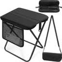 Portable Folding Camp Stool with Side Pocket, Taller Foldable Camping Stool for Adults, Metal Backpacking Stool Lightweight Mini Folding Chair, Compact Camping Seat Travel Fishing Hiking Mobile Chair