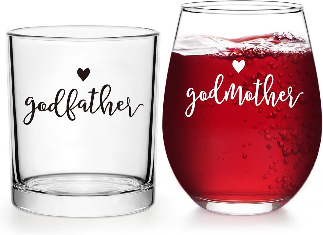 Futtumy Godparents Proposal Gift, Godfather Whiskey Glass Godmother Stemless Wine Glass for Godmother Godfather Mothers Day Fathers Day Christmas Birthday, Baptism Gift for Godparents from Godchild