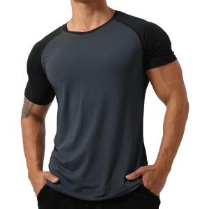 Mens Gym Muscle Short Sleeve Sweat Workout Shirts Quick Dry Stretchy Athletic T-Shirts for Men T77 (XLarge, Darkgrey)