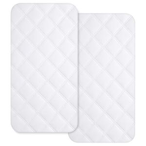 Yoofoss Waterproof Bassinet Mattress Pad Cover 2 Pack Fit for Rectangle Bassinet Mattress, Baby Bassinet Mattress Protector for Boys and Girls 34X19in (White)