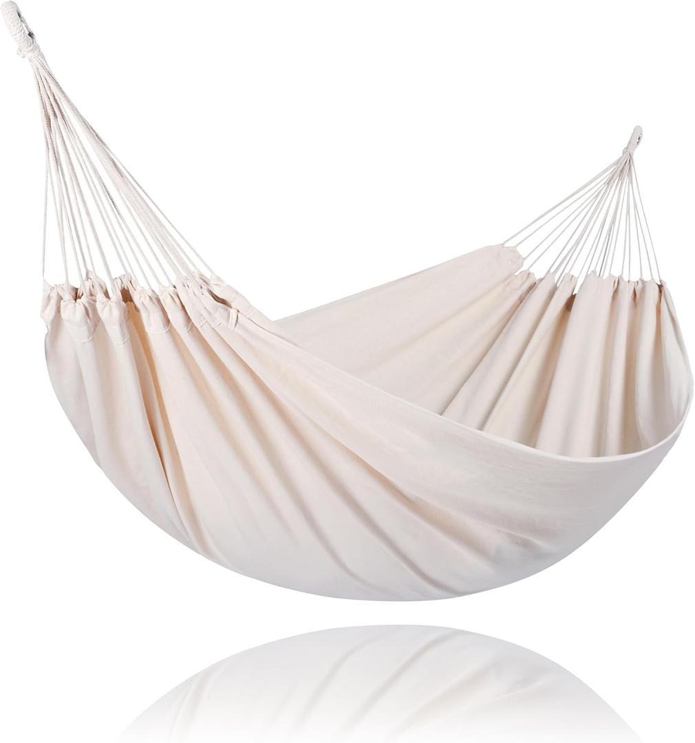 SUNCREAT Canvas Cotton Hammock - 2 Person Double Hammock with Carrying Bag, 475 lbs Capacity, Natural (Beige)