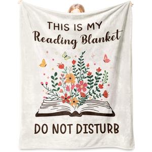 Glydein Book Lovers Gifts for Women Men, Flannel Soft Book Reading Blanket Decor, Reader Gifts for Birthday, Reading Accessories, Bookish Bookworm Gift - 50'' x 60'' (White)