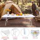 Portable 8Ft Folding Table, Heavy Duty Plastic Fold-in-Half Utility Foldable Dining Table, Multi-Purpose Plastic Folding Table with Carrying Handle for Camping and Party Indoor/Outdoor (White)