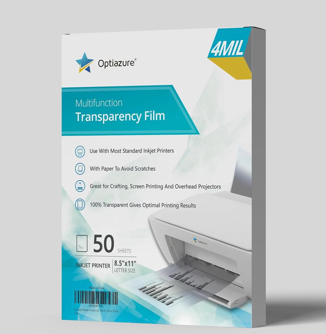 Transparency Film, Overhead Projector Film for Inkjet Printer, Acetate Sheets for Crafts, Letter Size 50 Pack Sheets