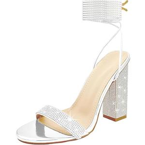 Women's Sparkly Rhinestones Sandals for Women Ankle Strappy Chunky Block Heels Sandals
, Size 7.5