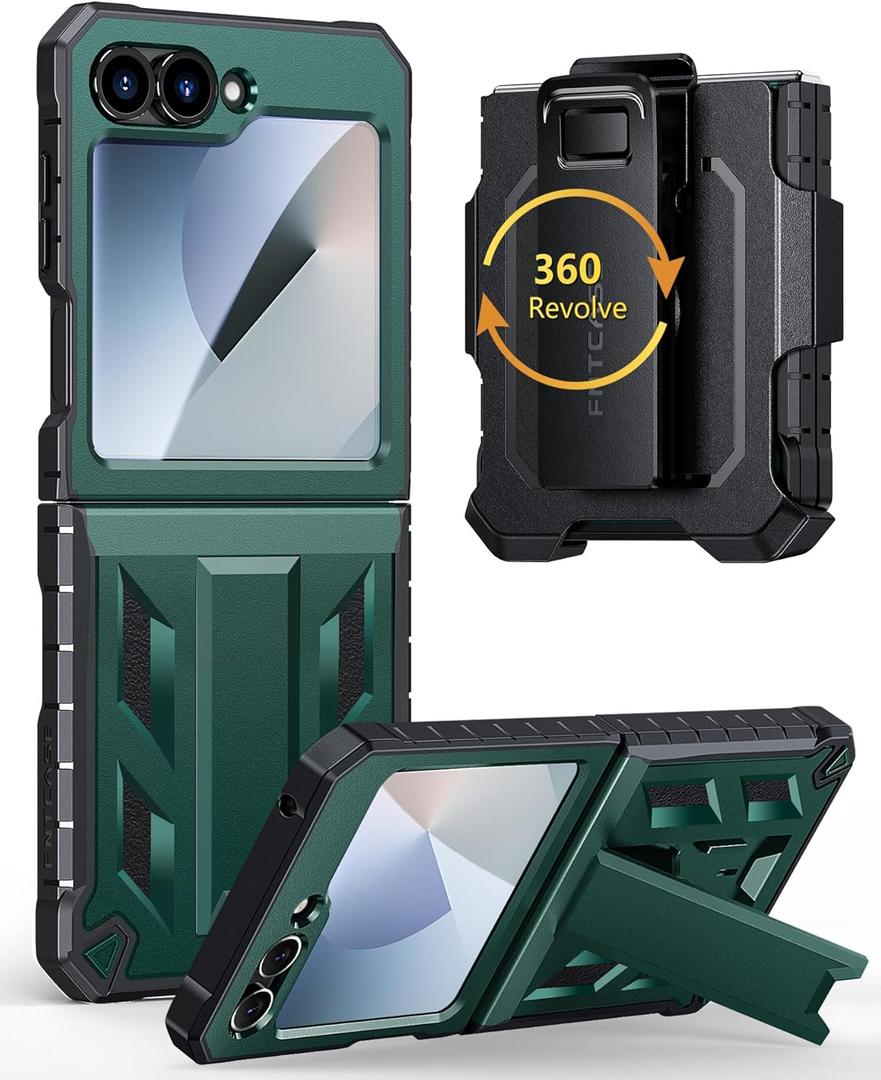 FNTCASE for Samsung Galaxy Z-Flip-6 Case: Military Grade Protection Shockproof Cell Phone Cover with Belt Clip Holster & Kickstand | Protective Drop Proof Rugged Case for Z Flip 7 FE 2025-Green FNTCASE for Samsung Galaxy Z-Flip-6 Case: Military Grade Protection Shockproof Cell Phone Cover with Belt Clip Holster & Kickstand | Protective Drop Proof Rugged Case for Z Flip 7 FE 2025-Green