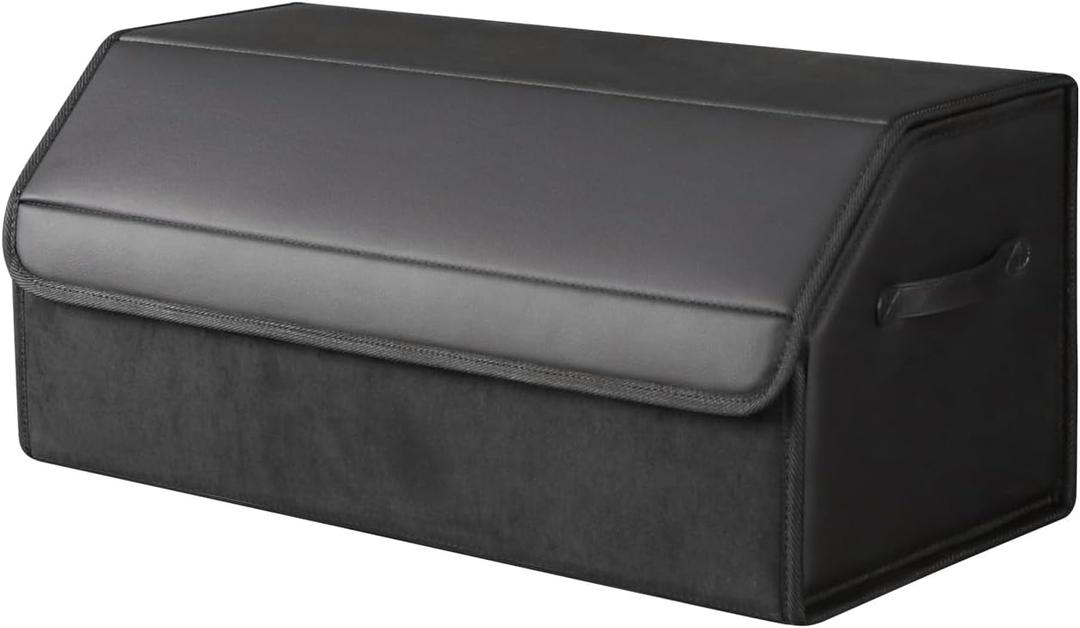car organizers and storage for SUV,trunk organizer for sedan, leather foldable sleek box with lid,collapsible cargo bins, tool accessories containers,Collapsible Suede velvet (22 inch Covered)