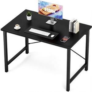 Sweetcrispy Small Computer Desk, 40" Office Writing Desk with Metal Frame & Wooden Top, X-Shaped Reinforcement, Student Study Workstation for Home Bedroom, Black