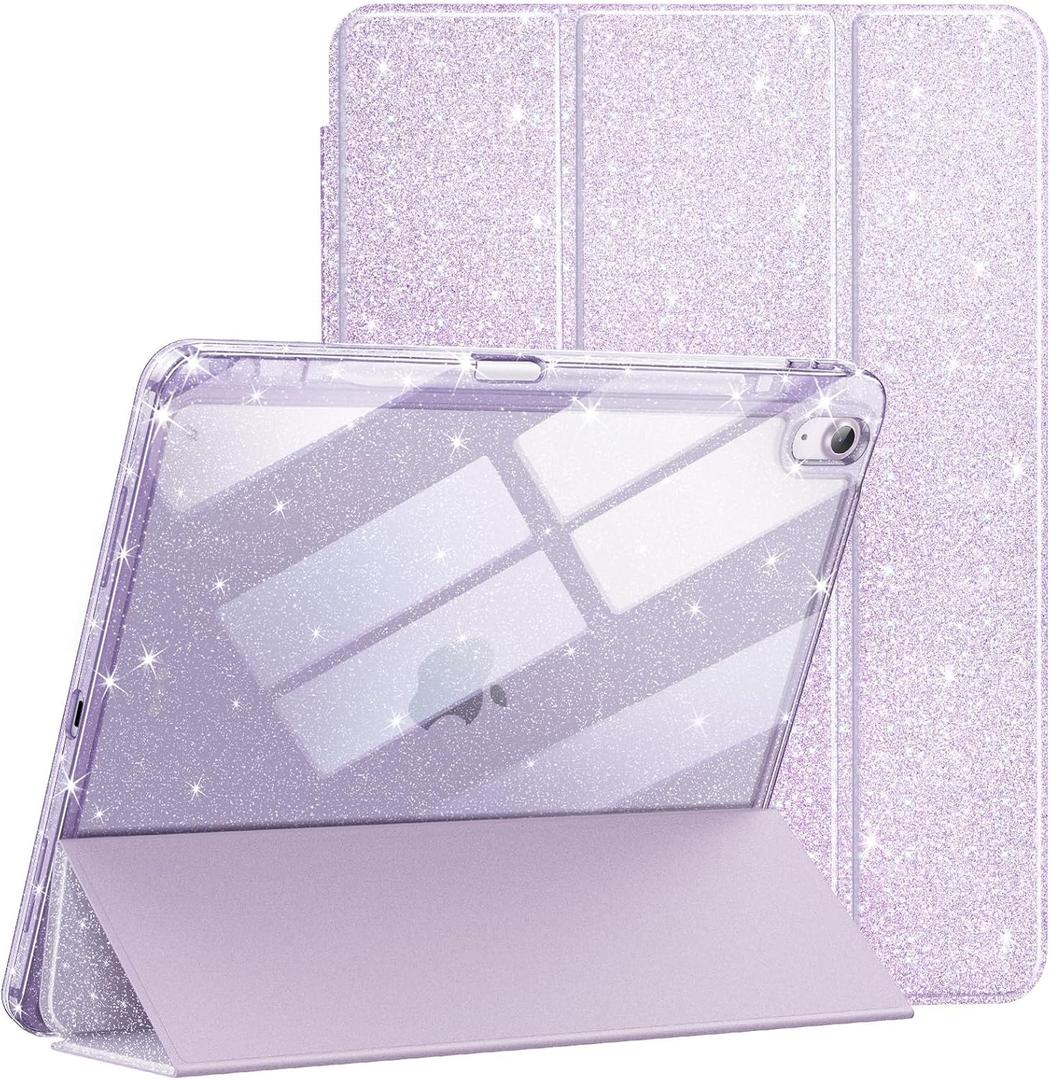 JETech Glitter Case for iPad Air 13-Inch M4/M3/M2 (2026/2025/2024) with Pencil Holder, Cute Sparkly Slim Cover for Kids and Girls, Shiny Clear Back Shell (Purple)