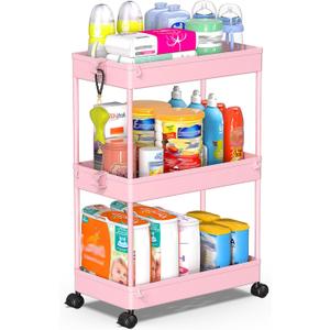 SPACEKEEPER Rolling Storage Cart 3 Tier, Bathroom Cart Organizer Laundry Room Organizer Utility Cart Mobile Shelving Unit Multi-Functional Shelves for Office, Kitchen, Bathroom, Pink SPACEKEEPER Rolling Storage Cart 3 Tier, Bathroom Cart Organizer Laundry Room Organizer Utility Cart Mobile Shelving Unit Multi-Functional Shelves for Office, Kitchen, Bathroom, Pink