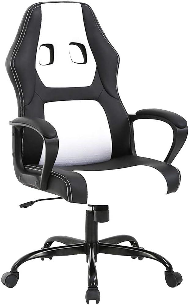 BestOffice Office Chair PC Gaming Chair Cheap Desk Chair Ergonomic PU Leather Executive Computer Chair Lumbar Support for Women, Men (White)