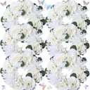DIYDOFUN Artificial Flower Candle Rings  6 Inch Inner Rose Floral Wreaths with Butterflies for Wedding Bridal Event Table Centerpieces Backdrop Decorations (White, 6 X Candle Rings)