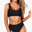 Tempt Me Women Two Piece Scoop Neck Bikini Crop Top Swimsuit Sporty High Waisted Bathing Suit, M