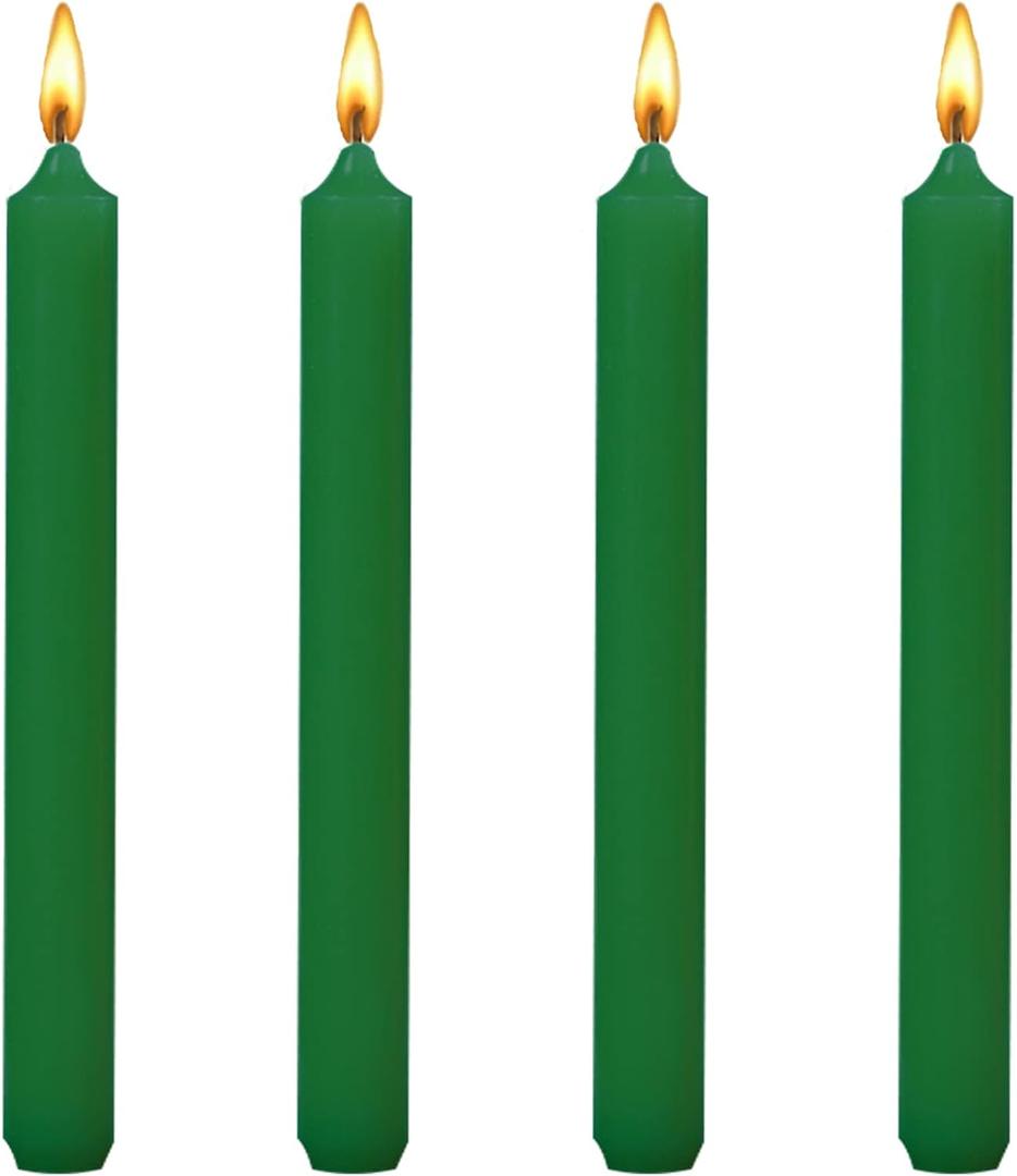 8 inch Taper Candles 4 Pack - Metallic Taper Spiral Candle Taper Candles - Unscented Dripless and Smokeless Home Dcor - Dinner, Party, Wedding, Halloween, Churches (8 inch, Green)
