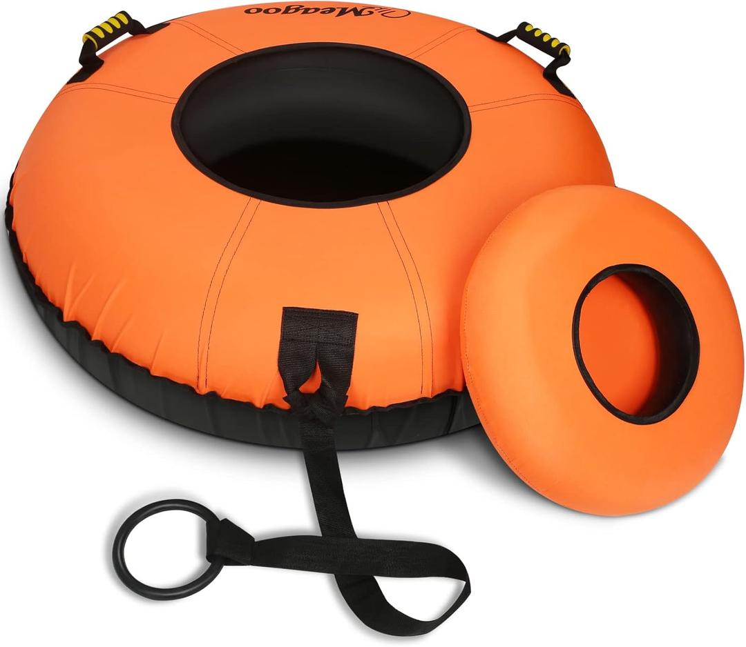 Heavy Duty Snow Tube, Inflatable Durable 40" Snow Sled Tube with Cushion Seat, Premium Sturdy 600D Canvas Cover Sledding Tube with Towable Pull Ring and Reinforced Handles for Adult and Kids