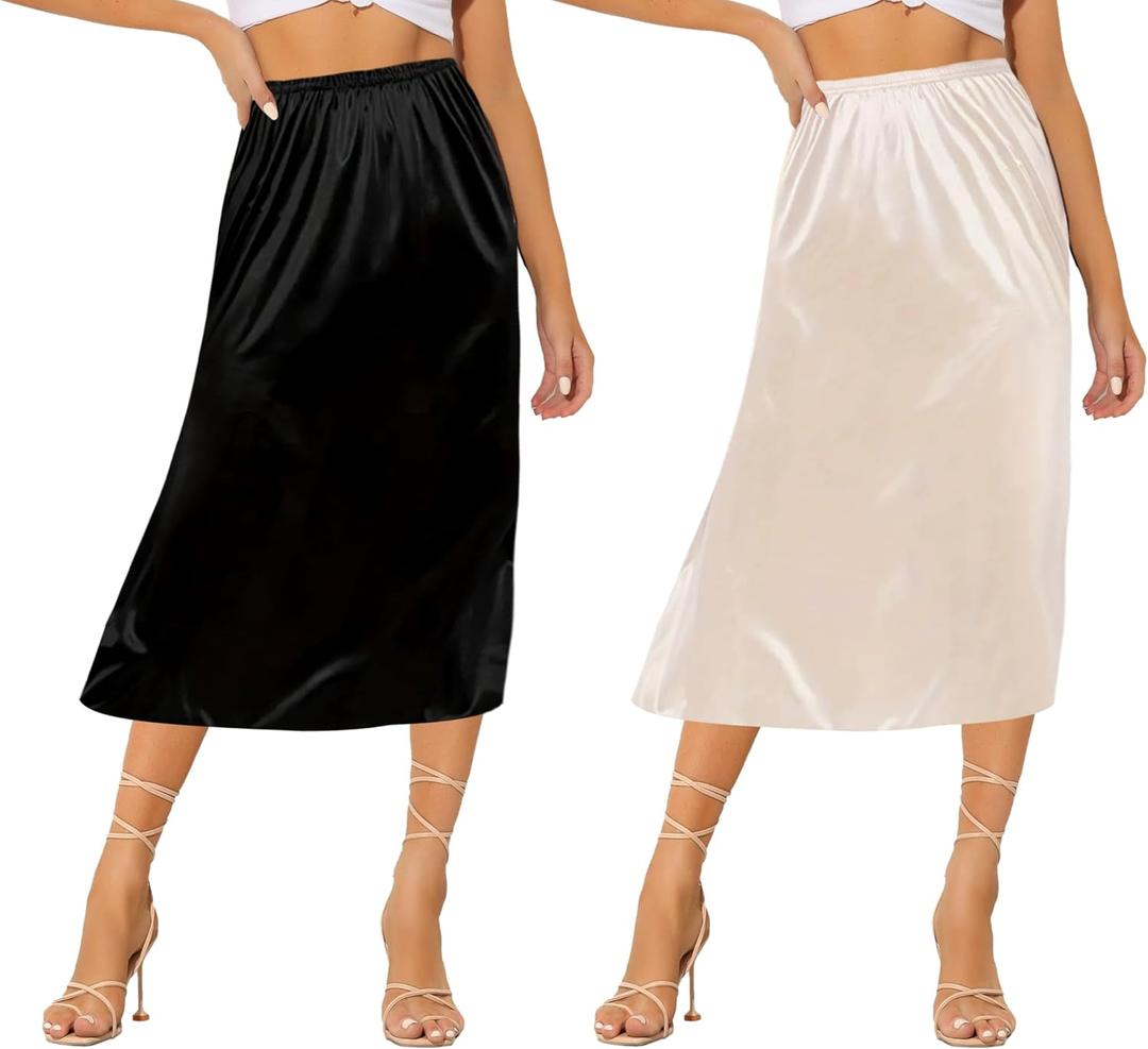 Ellames Women's 2 Pieces Half Slips for Under Dresses Satin Long Underskirt Half Slip Shirt Skirt Extender (XXXL)