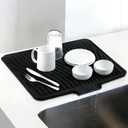 Silicone Drying Mat, 16"X13" With Built-in Drain Lip,Heat-Resistant,Eco-friendly,Hygienic Drying Pad,Leak-Proof and Non-Slip,Silicone Dish Drying Mat for Kitchen Counter or SinkBlack 16X13