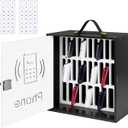 HZE Wooden Cell Phone Holder Classroom, 31 Slots Cell Phone Storage Cabinet Pocket Chart with Handle, Desktop Cell Phone Storage Box with Security Lock for Classroom Office (Black)