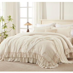 Andency Twin XL Ruffle Comforter Set, 2 Pieces Shabby Chic Farmhouse Bedding Set, Lightweight Soft Comforter Set 68×92In for Girls Women (1 Comforter 1 Pillowcase), Beige