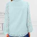 BETTE BOUTIK Women's Long Short Sleeve Tops 2025 Dressy Casual Button Hollow Out Lace Embroidered Blouses Shirts (M)