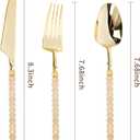 150PCS Gold Plastic Silverware, Heavy Duty Utensils, Disposable Plastic Cutlery Silverware Include 50 Forks, 50 Knives, 50 Spoons for Party and Wedding, Shiny Bead