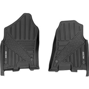 Rough Country Flex-Fit Front Floor Mats for Ram 1500 (2019-2024)/1500 TRX (2021-2024) Crew Cab - Custom All-Weather Non-Slip TPE Liners with Spill Saver Lip