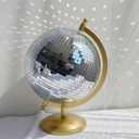 Disco Ball Globe, Home Decor Statues, Classic Tabletop Art Sculpture with Metal Base, Discoball Unique Western Modern Decorative Aesthetic Sculptures, 8.5" x 8" x 12", Bright Gold