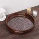 12" Decorative Tray, Round Wood Tray for Home Decor, Small Wooden Serving Tray with Handles for Coffee Table Decor Centerpiece Kitchen Counter,Rustic Circle Candle Perfume Tray Decor
