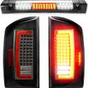 LED Tail Light Fit for Dodge Ram 1500 2007-2008, for Dodge Ram 2500 3500 2007-2009 (Fit Halogen Type, Not Fit Factory LED Models) Taillight and High Mount Stop Light, 3 Pcs, Clear Lens