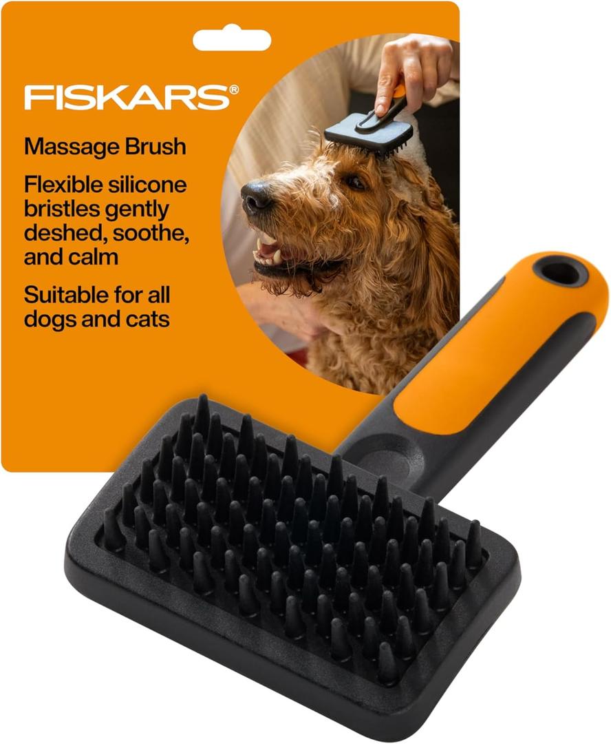 Fiskars Pet, Cat and Dog Brush, Fine Bristles & SoftGrip Handle for Gentle Grooming and Deshedding, Cat and Dog Supplies, Orange/Black