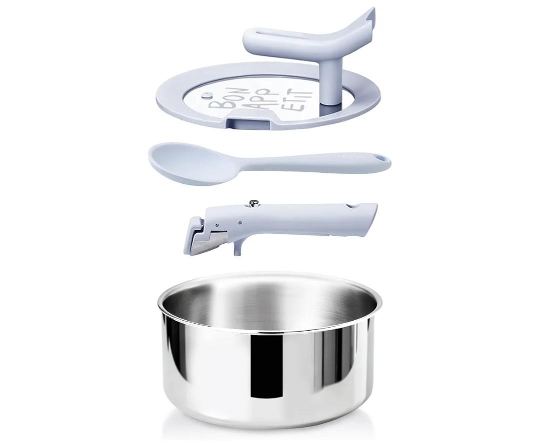 CAROTE 4QT Stainless Steel Sauce Pan with Stand-Up Lid, Nonstick Stainless Steel Pot with Detachable Handle, Non Toxic Kitchen Saucepan, Induction Kitchen Cookware, Oven Safe to 600°F