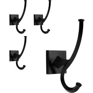 TUNNY 4 Pack Vintage Wall Hooks-Matte Black Coat Hooks Towel Hook for Hanging Heavy Duty Bathroom Hook Hat Hook Double Wall Mounted Coat Hanger