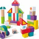 Hape: Space Monster Stacking Blocks - 54pc Wooden Colorful Various Shapes Set, Wheels to Build A Car, Stack & Play Toy, Kids, Toddlers & Baby Ages 1+