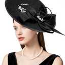 dressfan Vintage Fascinator Hats for Women,Linen Pearl Fascinator for Derby Church Wedding Tea Party